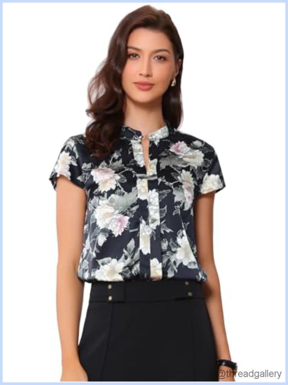 Satin Floral Print Cap Sleeve Work Blouse